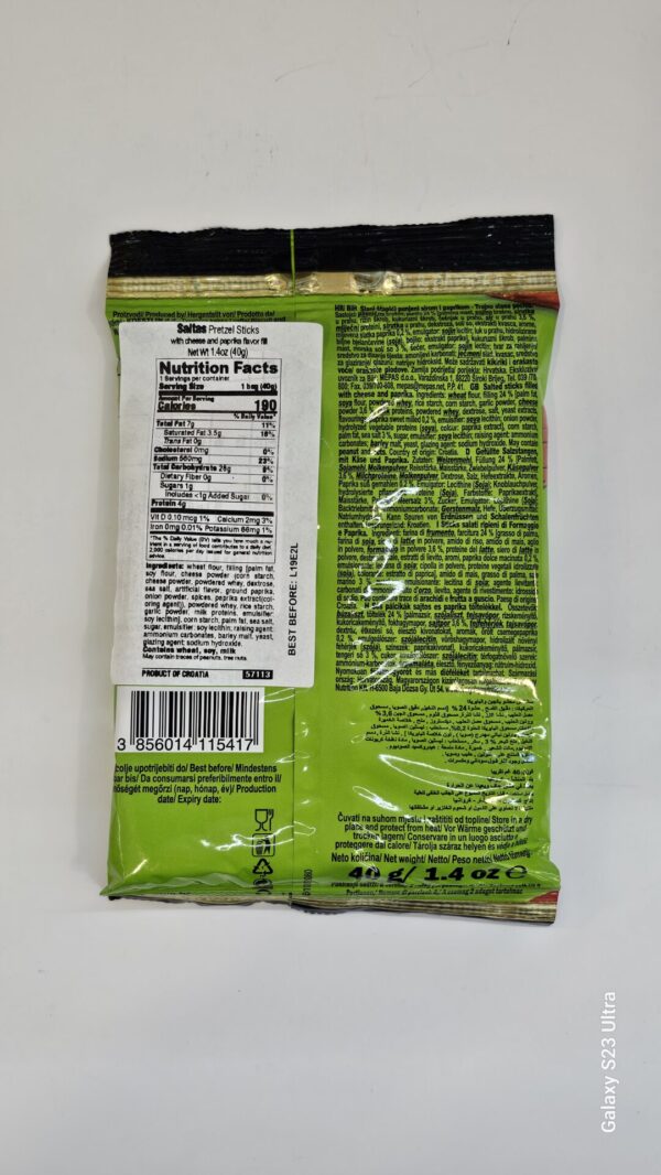 Saltas Pretzel Sticks With Cheese And Paprika Fill 40g - Image 3