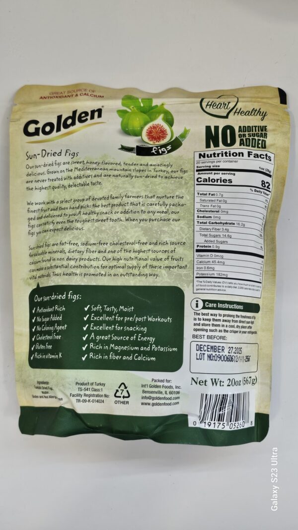 Golden Sun Dried Soft Figs 567g - Image 3
