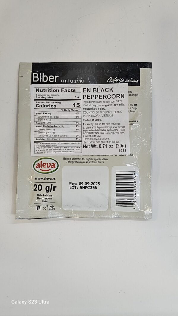 Aleva Biber Crni U Zrnu 20g - Image 3