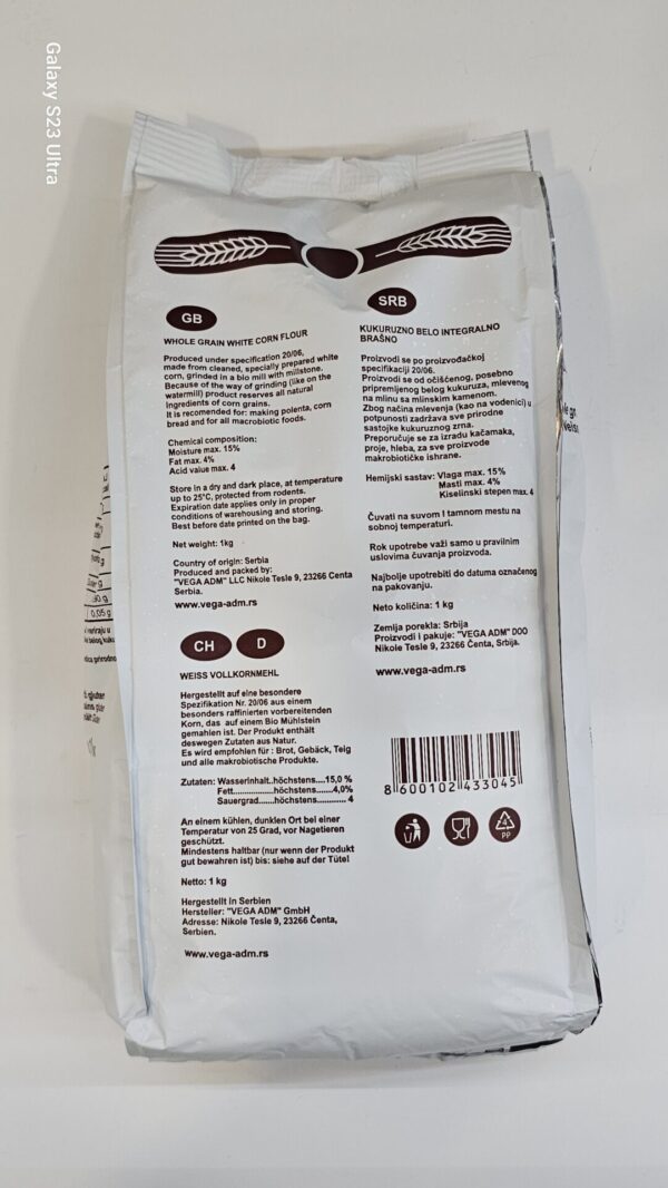 Vega Whole Grain White Corn Flour 1kg - Image 3