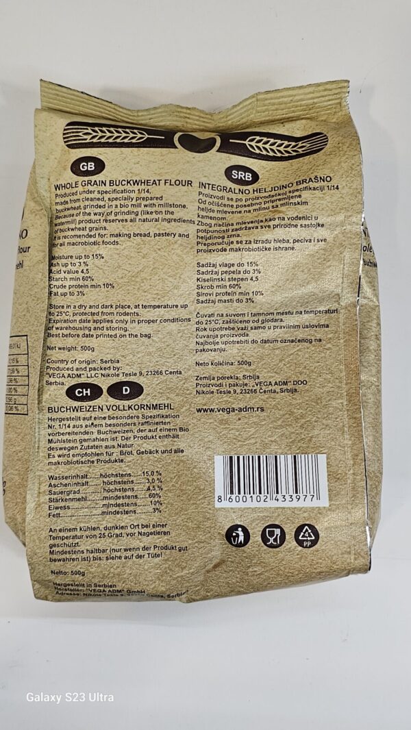 Vega Whole Grain Buck Wheat Flour 500g - Image 3