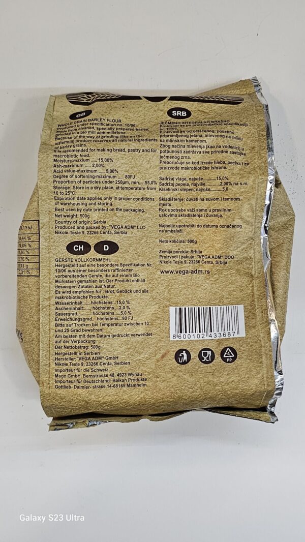 Vega Whole Grain Barley Flour 500g - Image 3