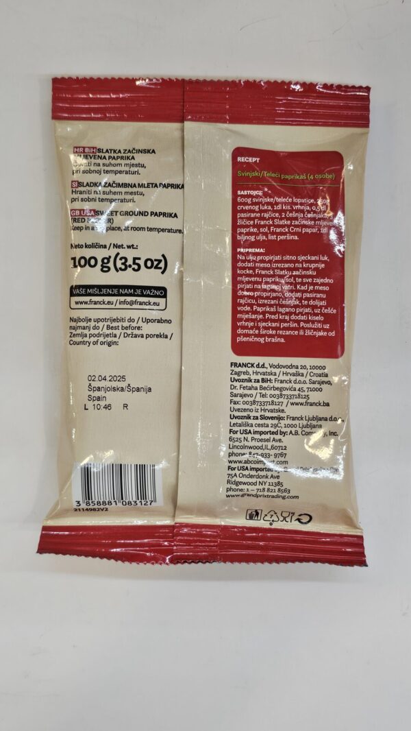 Franck Paprika Slatka Mljevena 3.5oz - Image 3