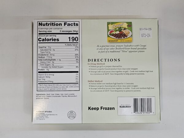 Sudzukice Fresh Frozen Link Sausage Made With Beef & Veal 725g - Image 3