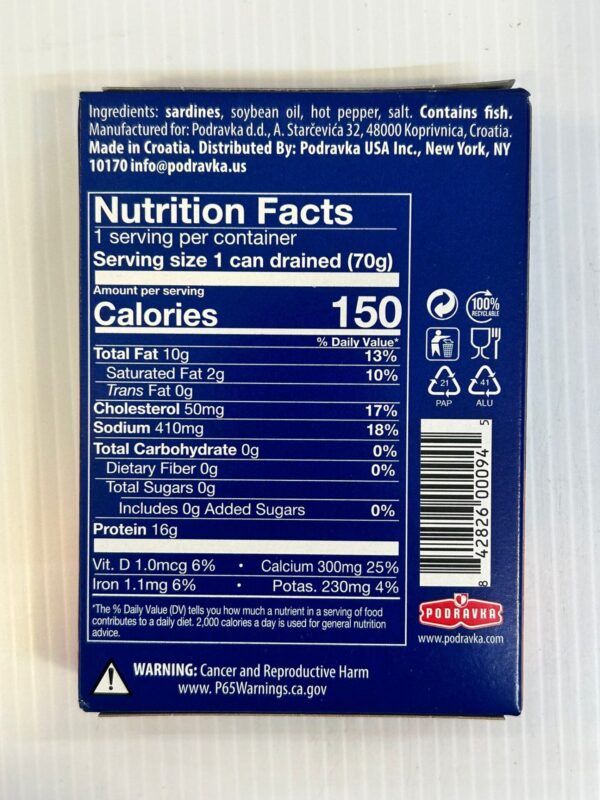 Eva Adriatic Sardines In Vegetable Oil With Hot Pepper 100g - Image 2