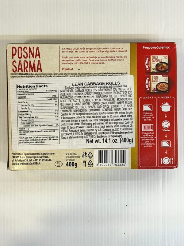 Carnex Kuhinja Posna Sarma Lean Cabbage Rolls 400g - Image 3