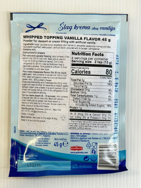 Dolcela Whipped Topping Vanilla Flavour 45g - Image 2