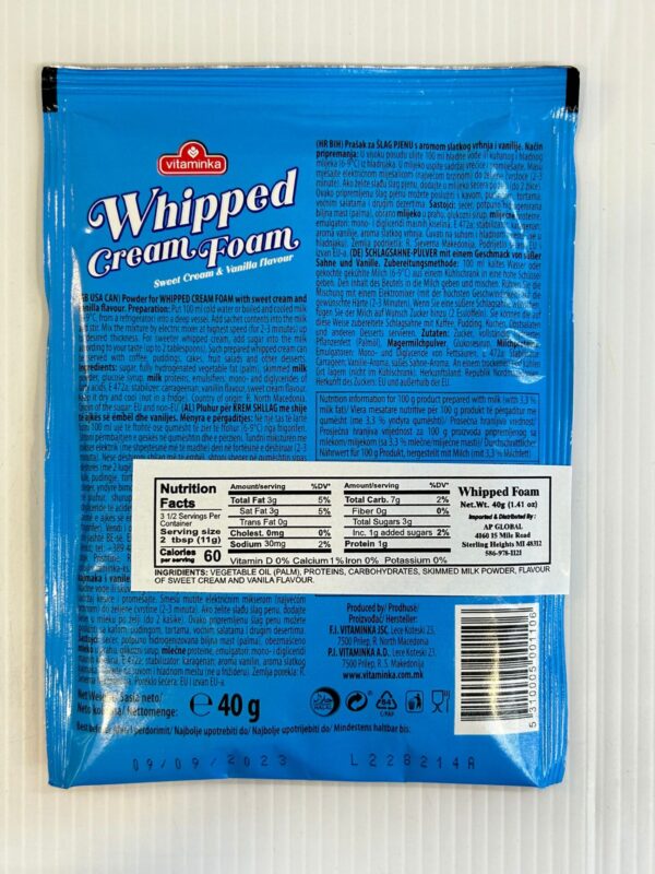 Vitaminka Whipped Cream Foam Sweet Cream & Vanilla Flavour 40g - Image 2