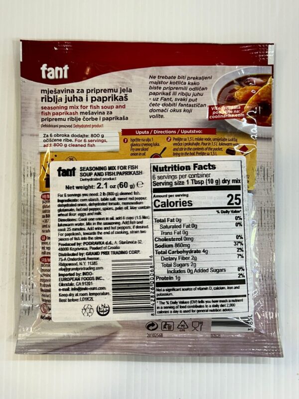 Fant Seasoning Mix For Fish Soup And Fish Paprikash 60g - Image 2