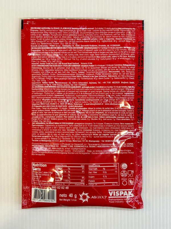 Vispak Tajna Seasoning Mix For Minced Meat Sticks & Burgers 40g - Image 2