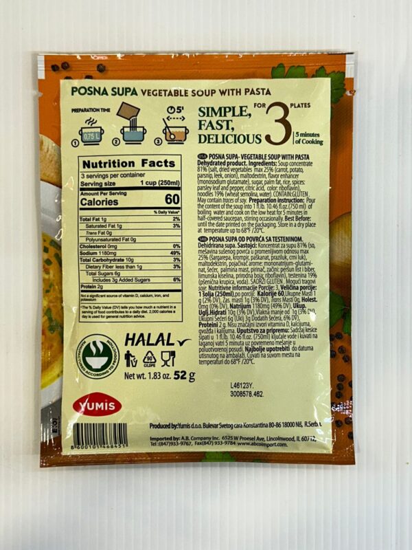 Yumis Posna Supa Vegetable Soup With Pasta 52g - Image 2