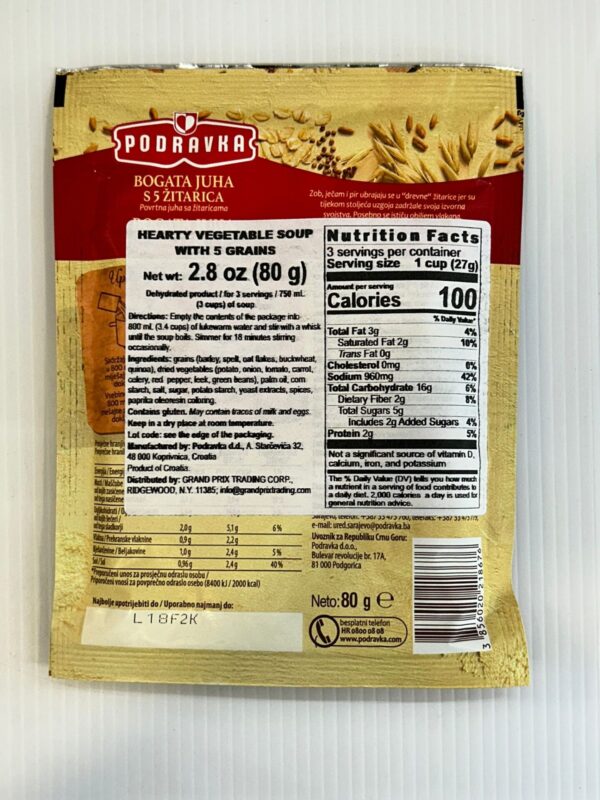Podravka Hearty Vegetable Soup With 5 Grains 80g - Image 2