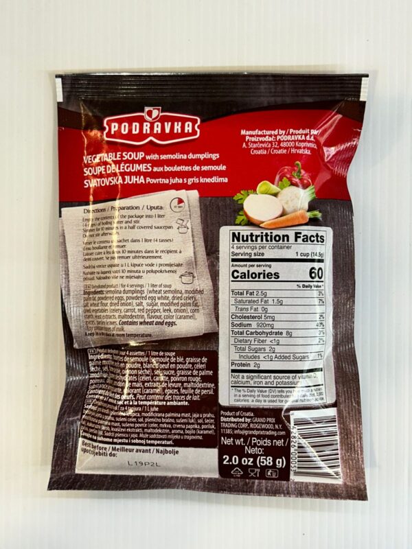 Podravka Vegetable Soup With Semolina Dumplings 58g - Image 2