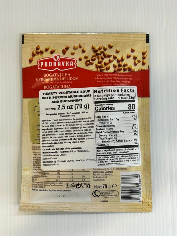 Podravka Hearty Vegetable Soup With Porcini Mushrooms & Buckwheat 70g - Image 2