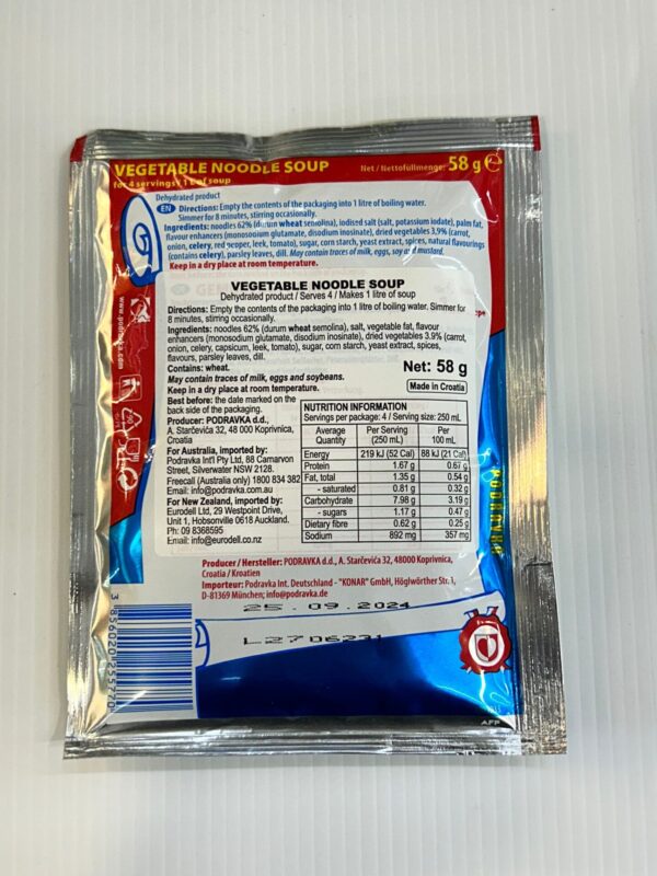 Podravka Vegetable Noodle Soup 58g - Image 3