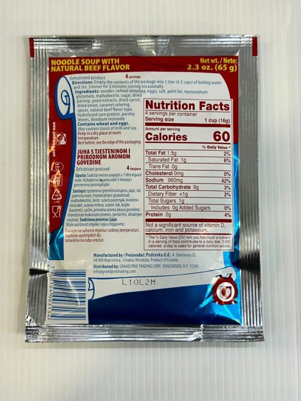 Podravka Noodle Soup Natural Beef Flavor 65g - Image 2