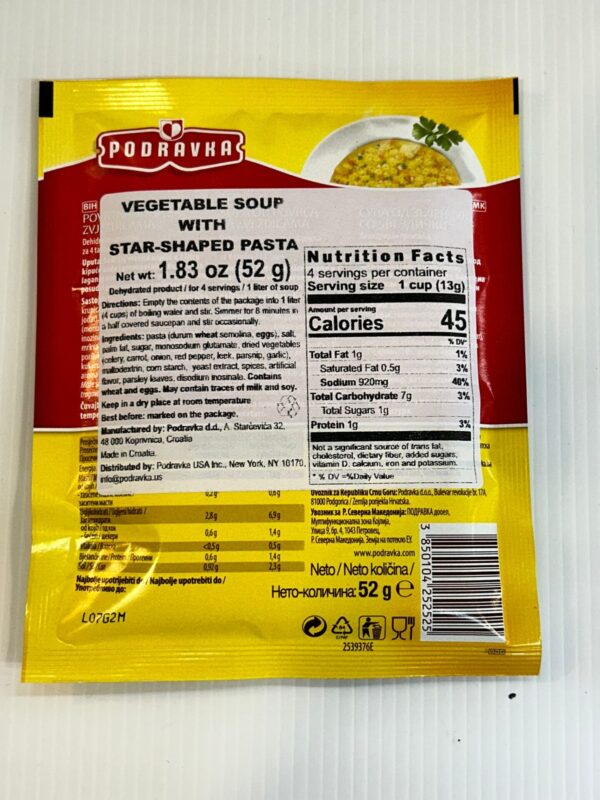 Podravka Vegetable Soup With Star Shaped Pasta 52g - Image 3