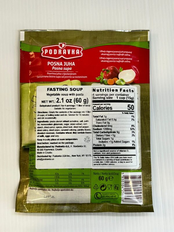 Podravka Fasting Soup Vegetable Soup With Pasta 60g - Image 3