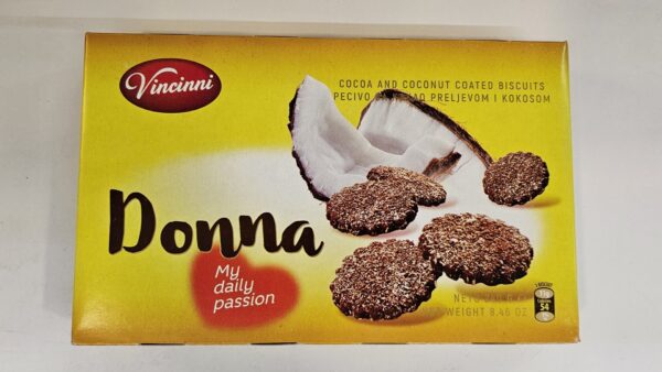 Vincinni Donna Cocoa & Coconut Coated Biscuits 240g