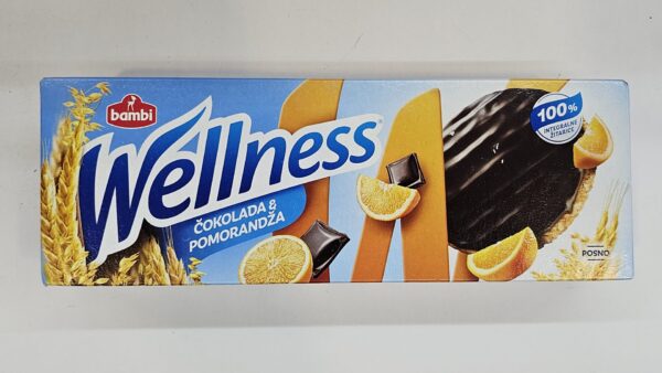 Bambi Wellness .Chocolate Coated Wholewheat Biscuits Orange 155g