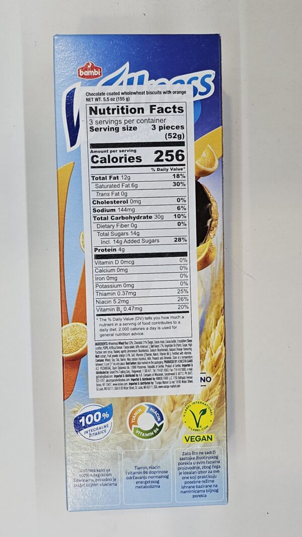 Bambi Wellness .Chocolate Coated Wholewheat Biscuits Orange 155g - Image 3